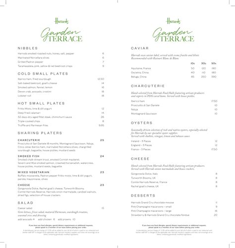 harrods lunch menu uk.